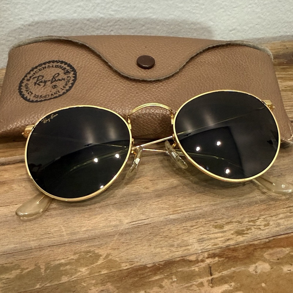 Ray-Ban Round Metal Sunglasses Unisex Medium Gold Excellent Vintage B&L W1573